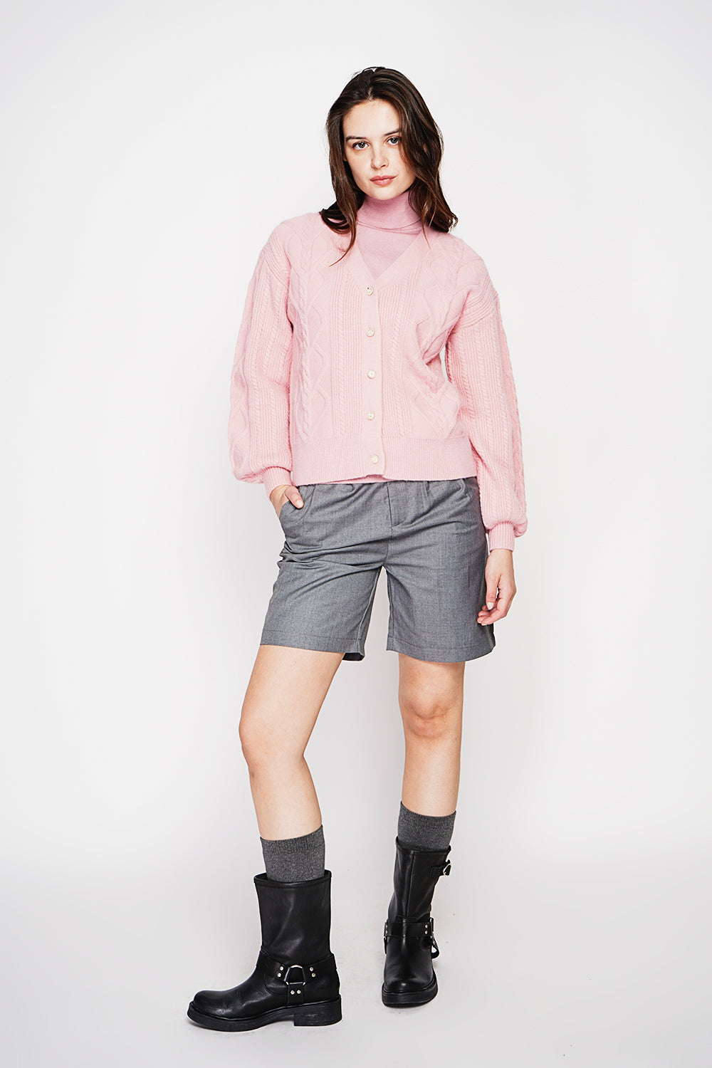 V-neck cardigan in fancy knit, oversized cut with long sleeves