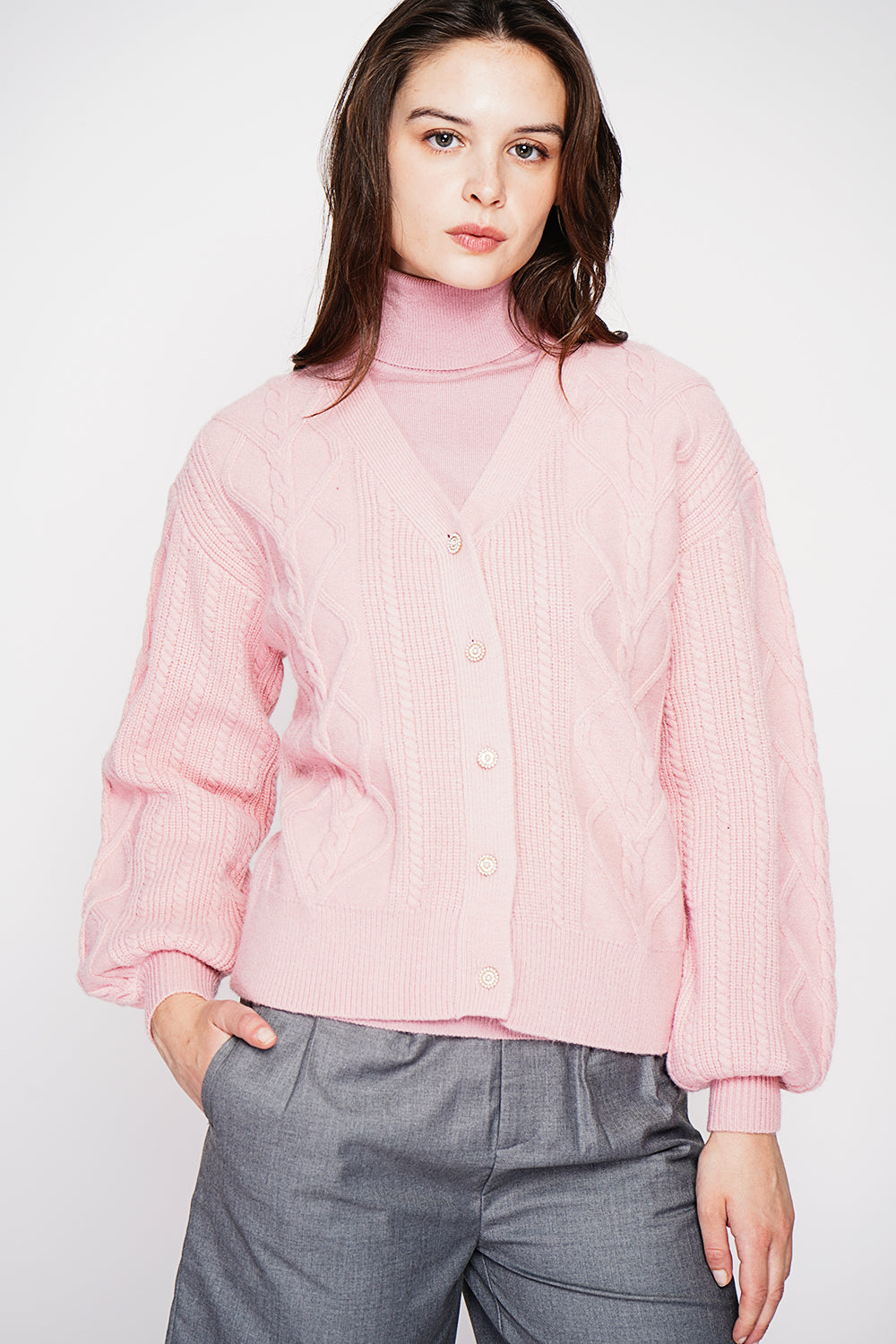 V-neck cardigan in fancy knit, oversized cut with long sleeves