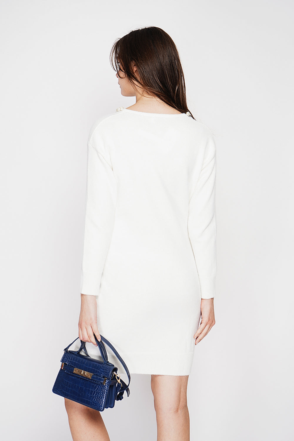 Oversized pearl collar dress with long sleeves – Off white – C&Jo