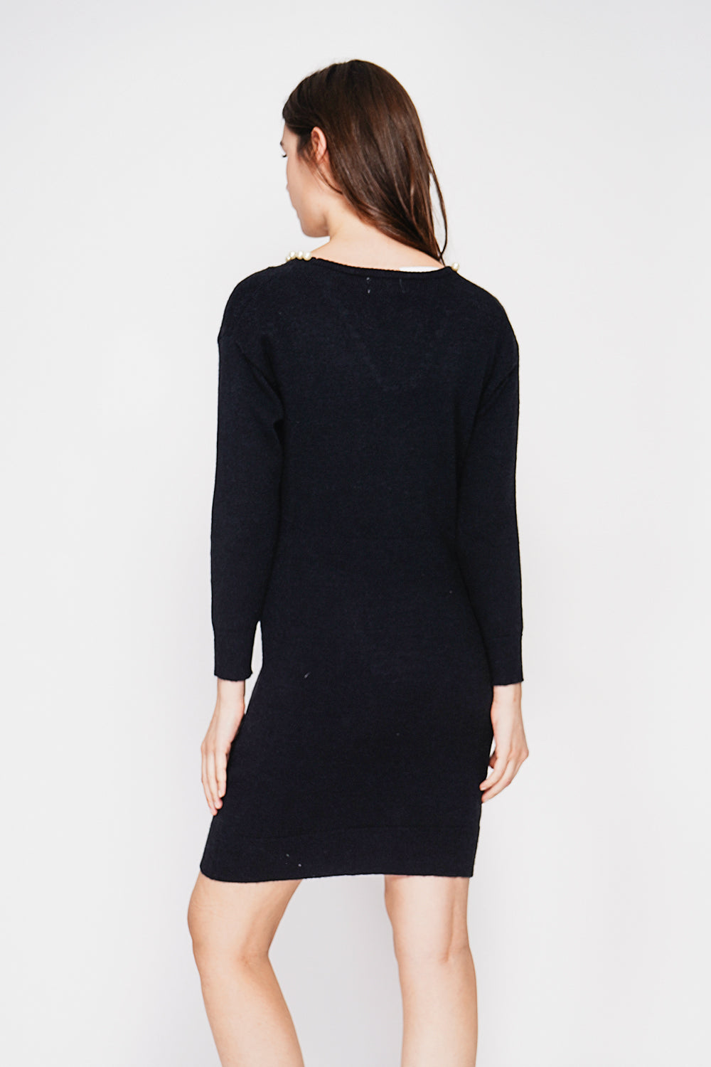 Robe col perlé oversize manches longues – Noir – C&Jo