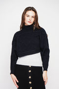 Poncho court col roulé torsadé – Noir – C&Jo