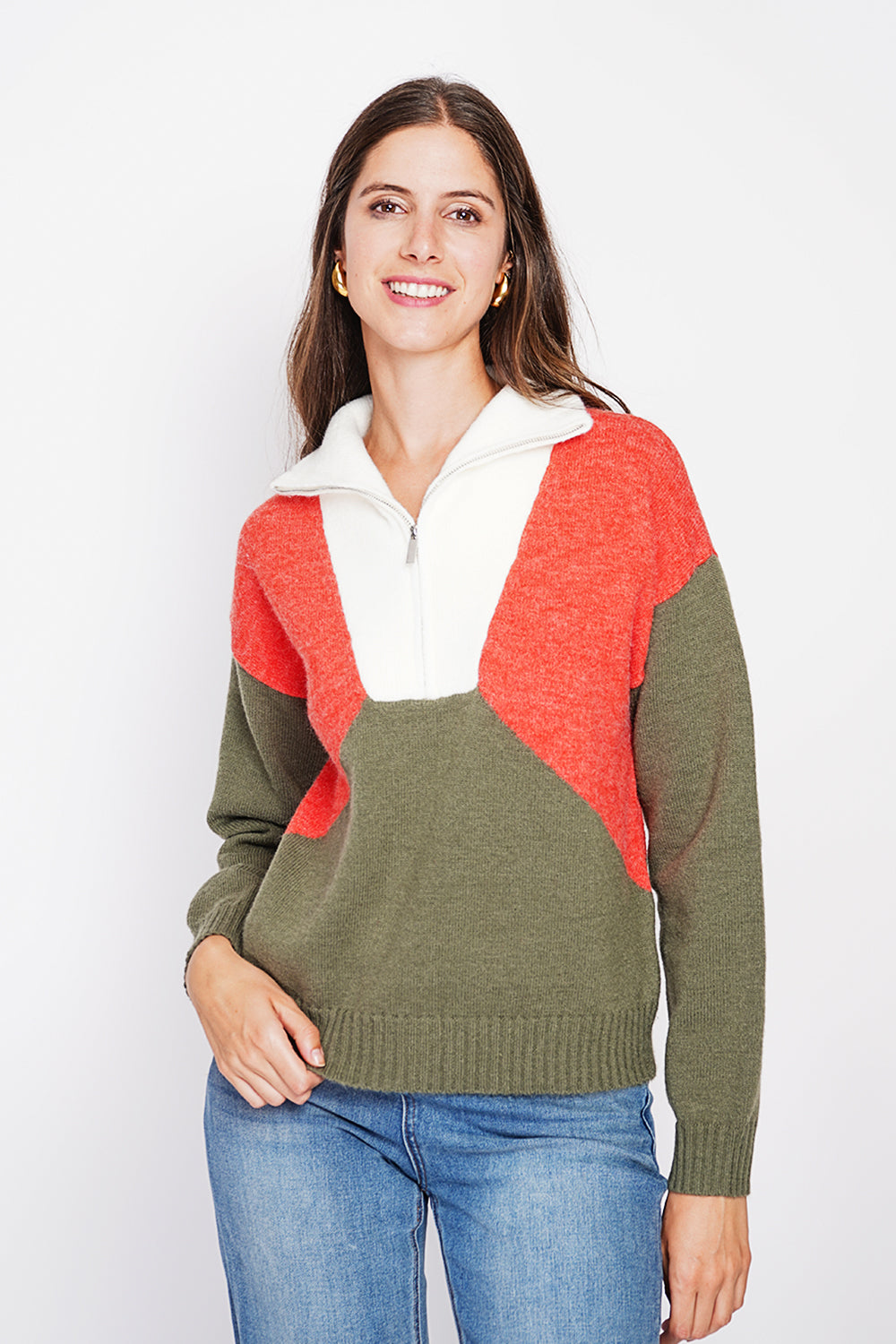 Oversized fit ribbed crew neck sweater with long sleeves