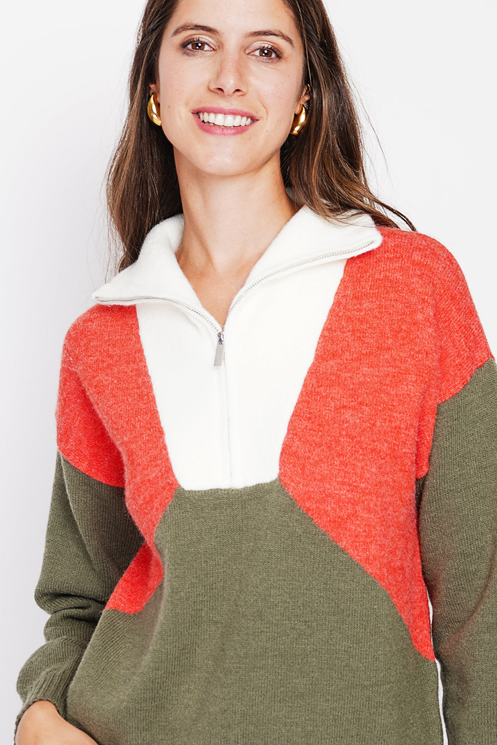 Oversized fit ribbed crew neck sweater with long sleeves