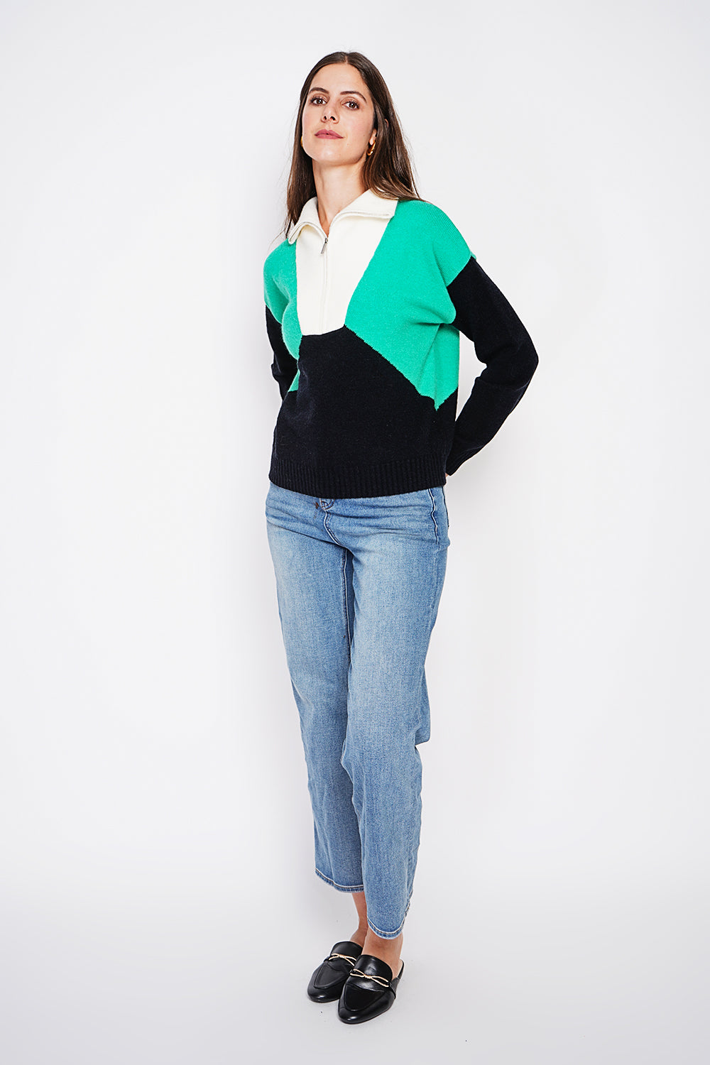 Oversized fit ribbed crew neck sweater with long sleeves – Black – C&Jo