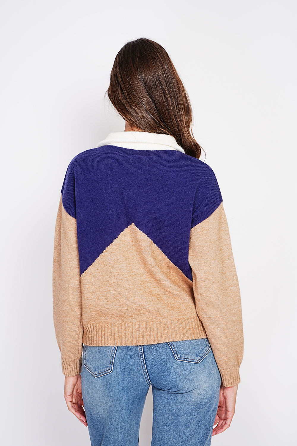 Oversized fit ribbed crew neck sweater with long sleeves – Nougat – C&Jo