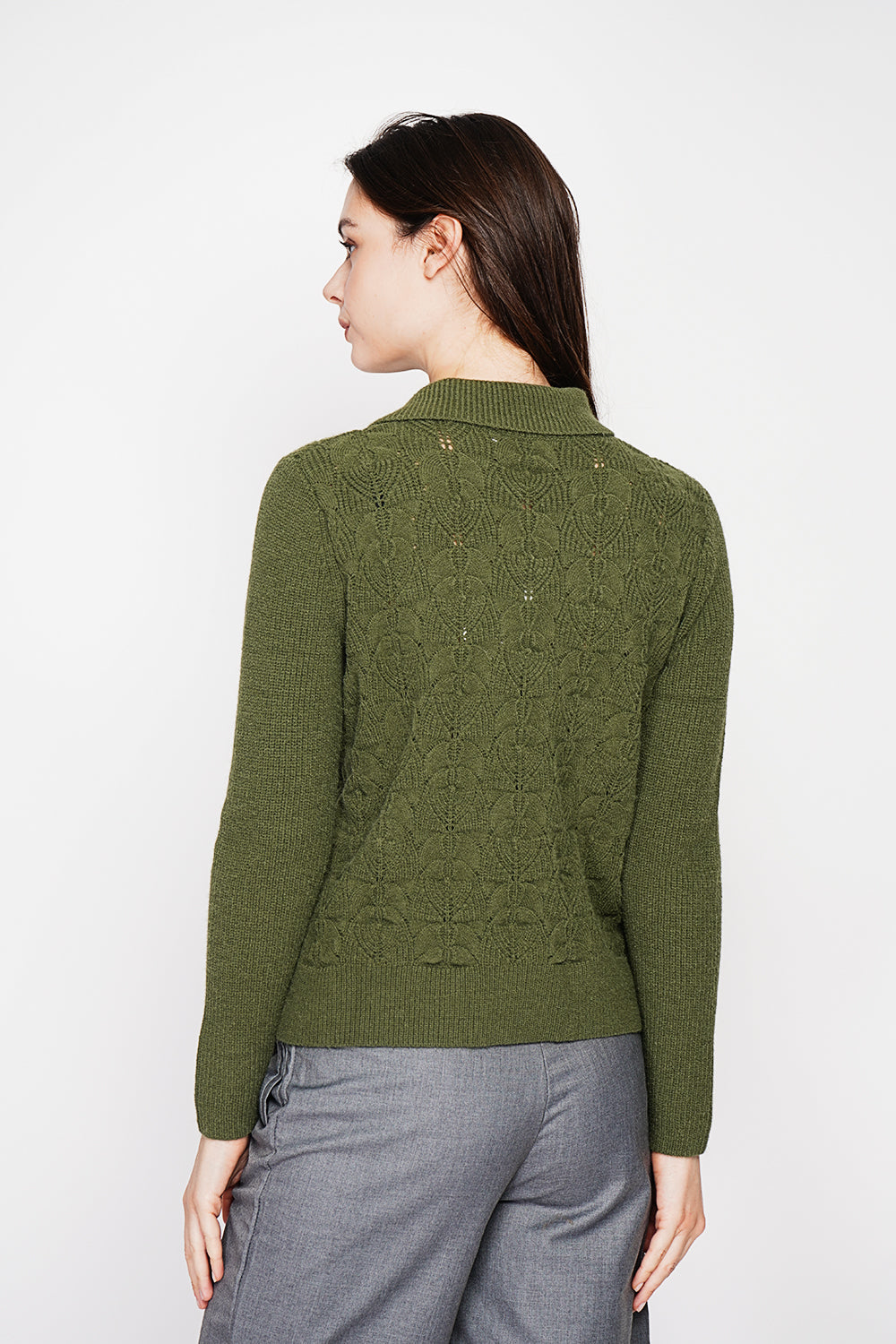 Long sleeve turtleneck sweater with fancy knit front