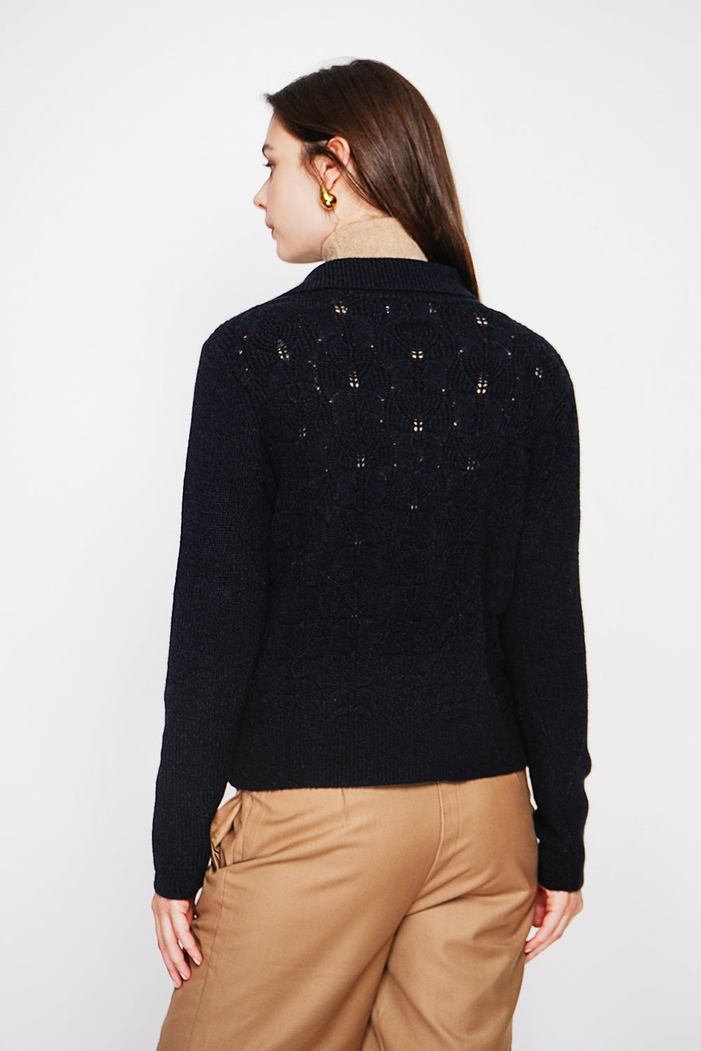 Long sleeve turtleneck sweater with fancy knit front