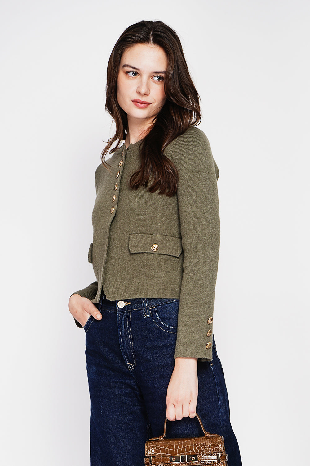 Short fancy buttoned jacket with long sleeve flap