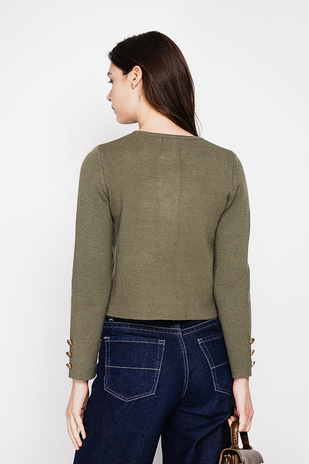 Veste courte boutons fantaisie à rabat – Kaki – C&Jo