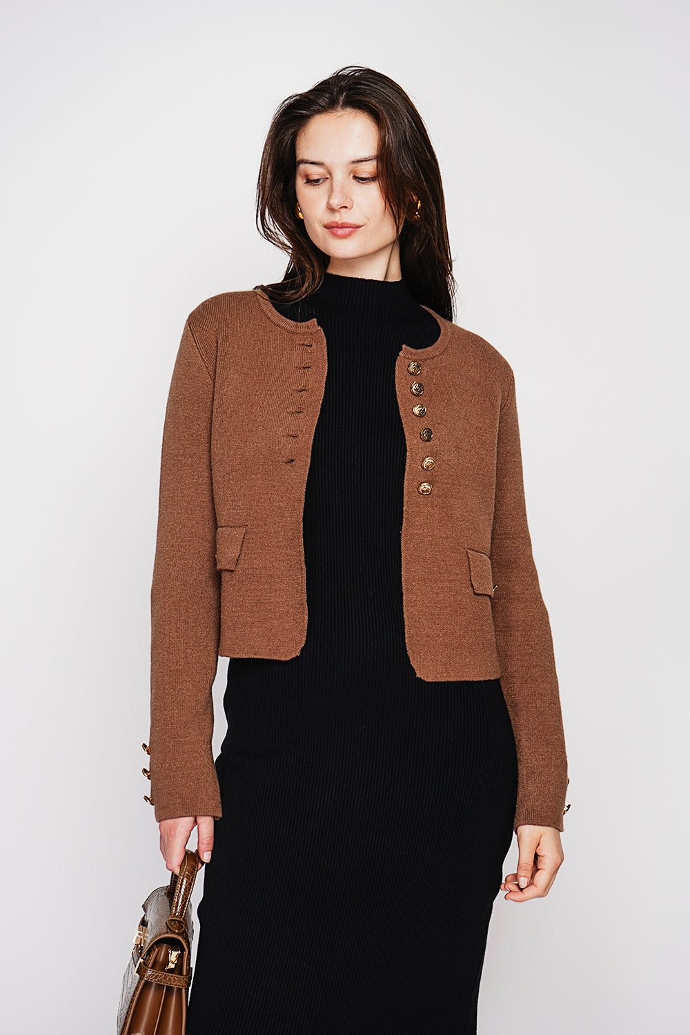 Short fancy buttoned jacket with long sleeve flap
