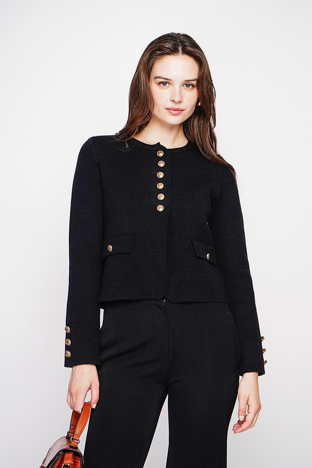 Veste courte boutons fantaisie à rabat – Noir – C&Jo
