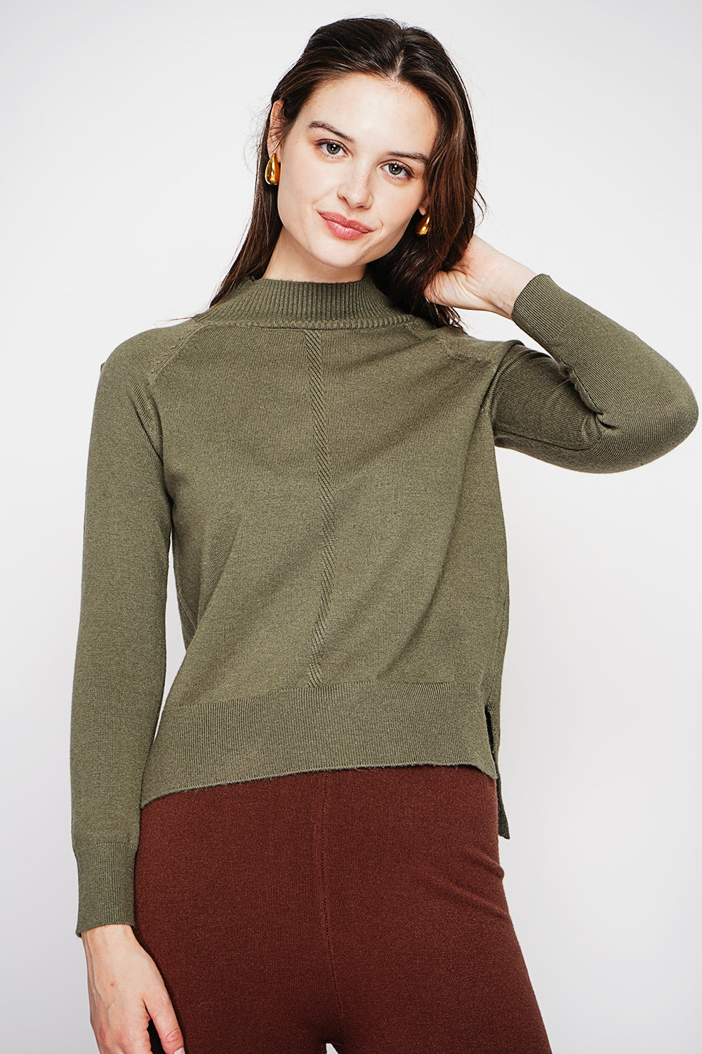 High neck sweater with fancy knit front, oversized cut and long sleeves