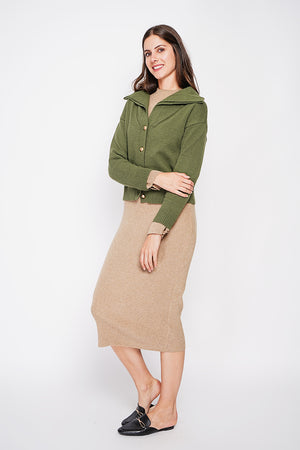 Double collar buttoned front oversized cut long sleeve vest