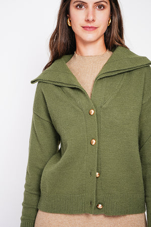 Double collar buttoned front oversized cut long sleeve vest