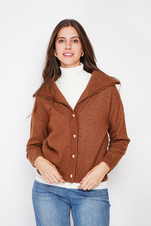 Double collar buttoned front oversized cut long sleeve vest