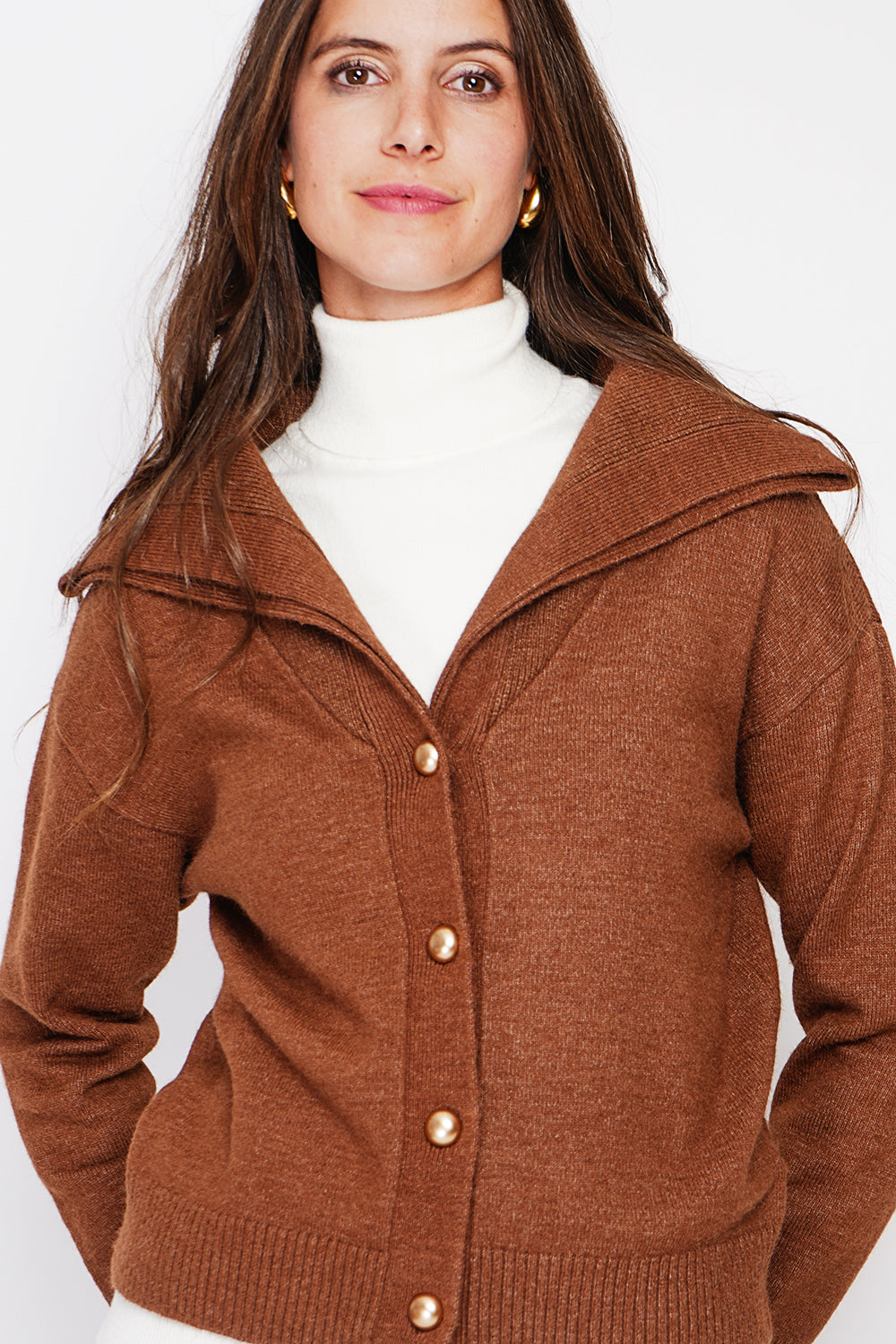 Double collar buttoned front oversized cut long sleeve vest