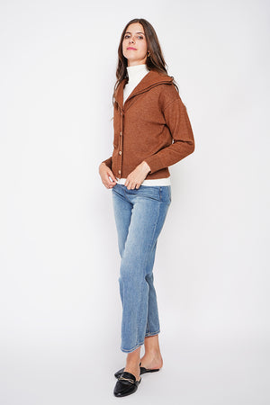 Double collar buttoned front oversized cut long sleeve vest