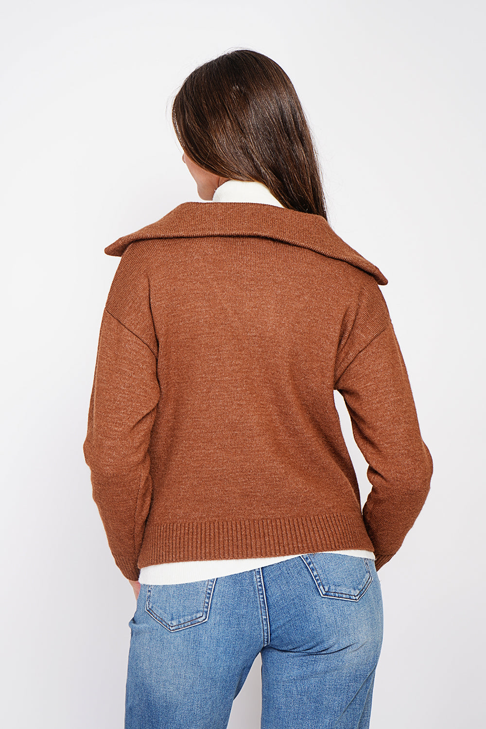 Double collar buttoned front oversized cut long sleeve vest