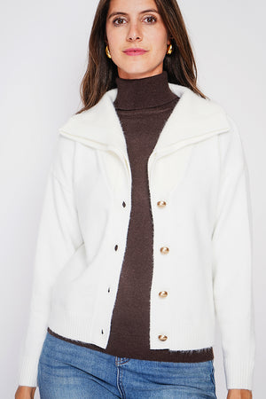 Double collar buttoned front oversized cut long sleeve vest