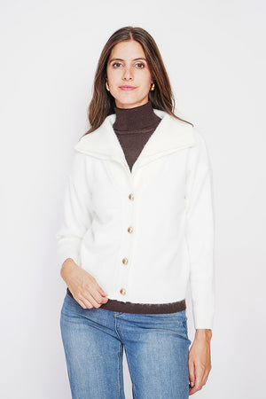 Double collar buttoned front oversized cut long sleeve vest