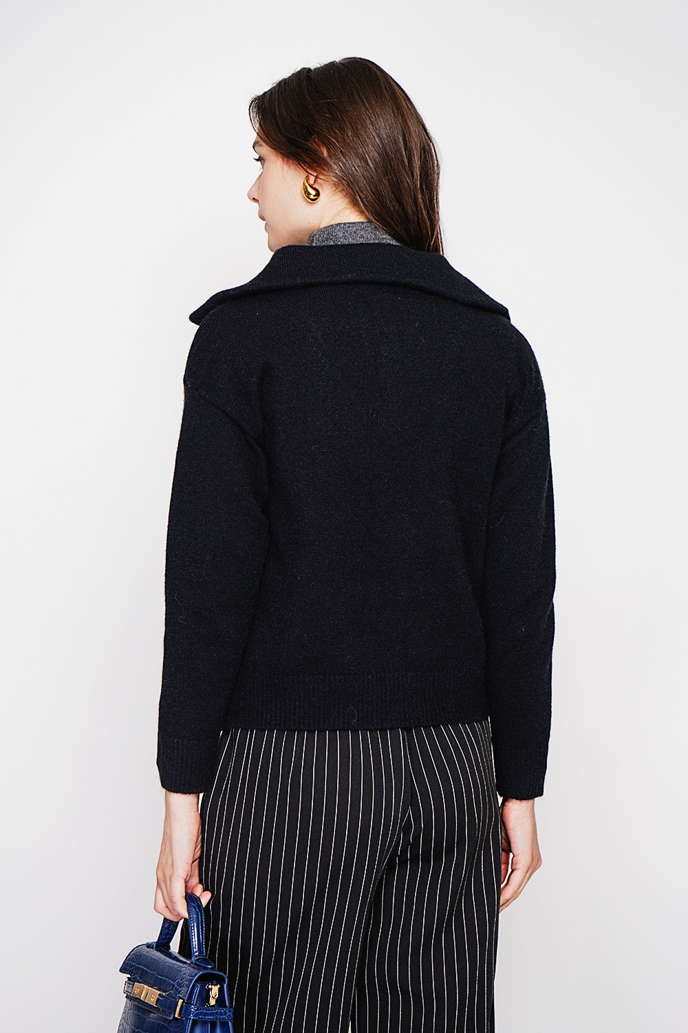 Double collar buttoned front oversized cut long sleeve vest