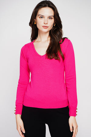 Classic V-neck sweater knitted in 2 threads with long sleeves