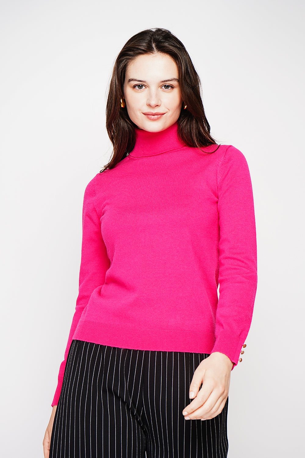 Classic turtleneck sweater knitted in 2 threads with long sleeves – Fuchsia – C&Jo