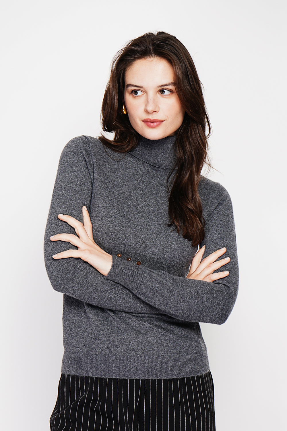 Classic turtleneck sweater knitted in 2 threads with long sleeves – Dark gray – C&Jo