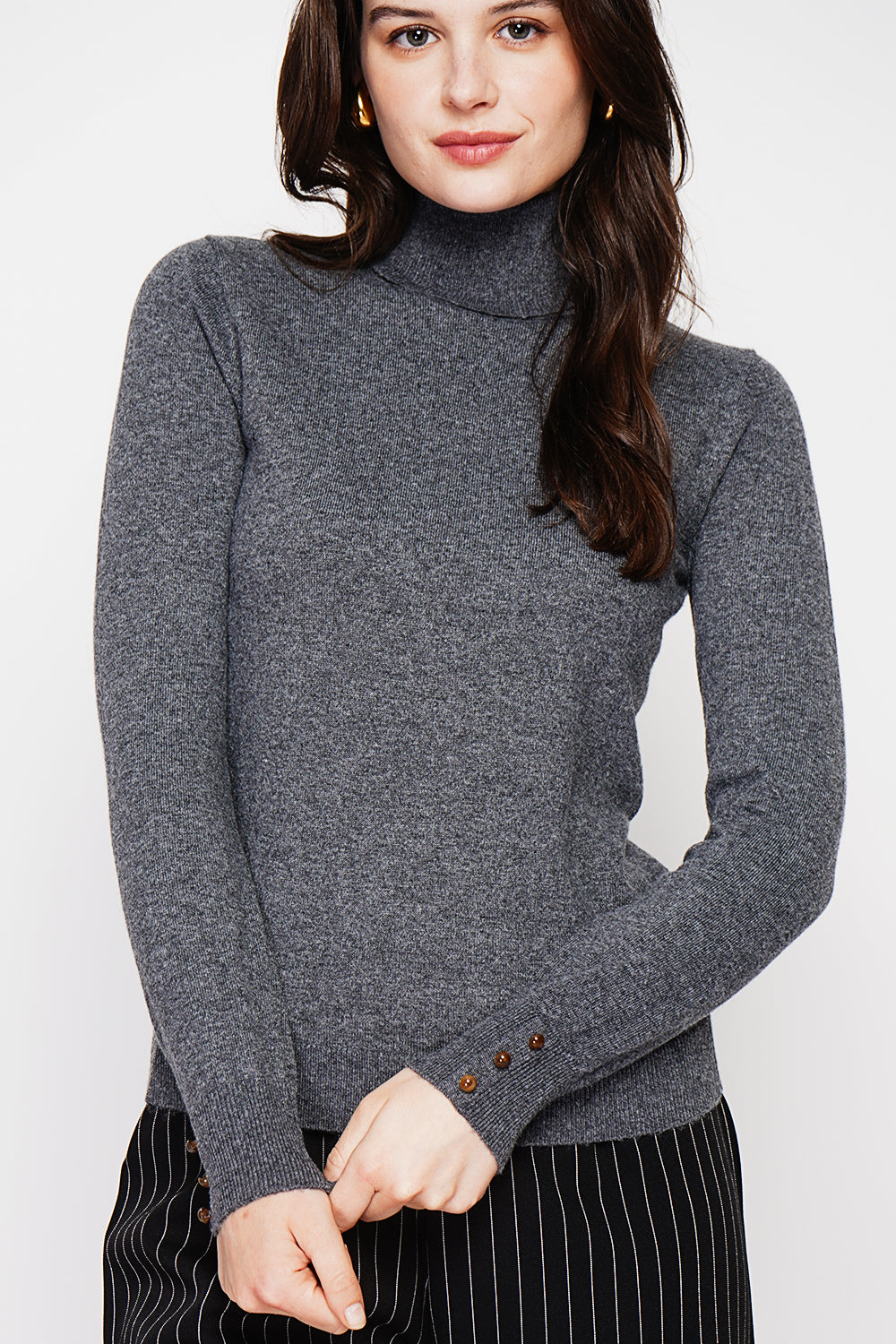 Classic turtleneck sweater knitted in 2 threads with long sleeves – Dark gray – C&Jo