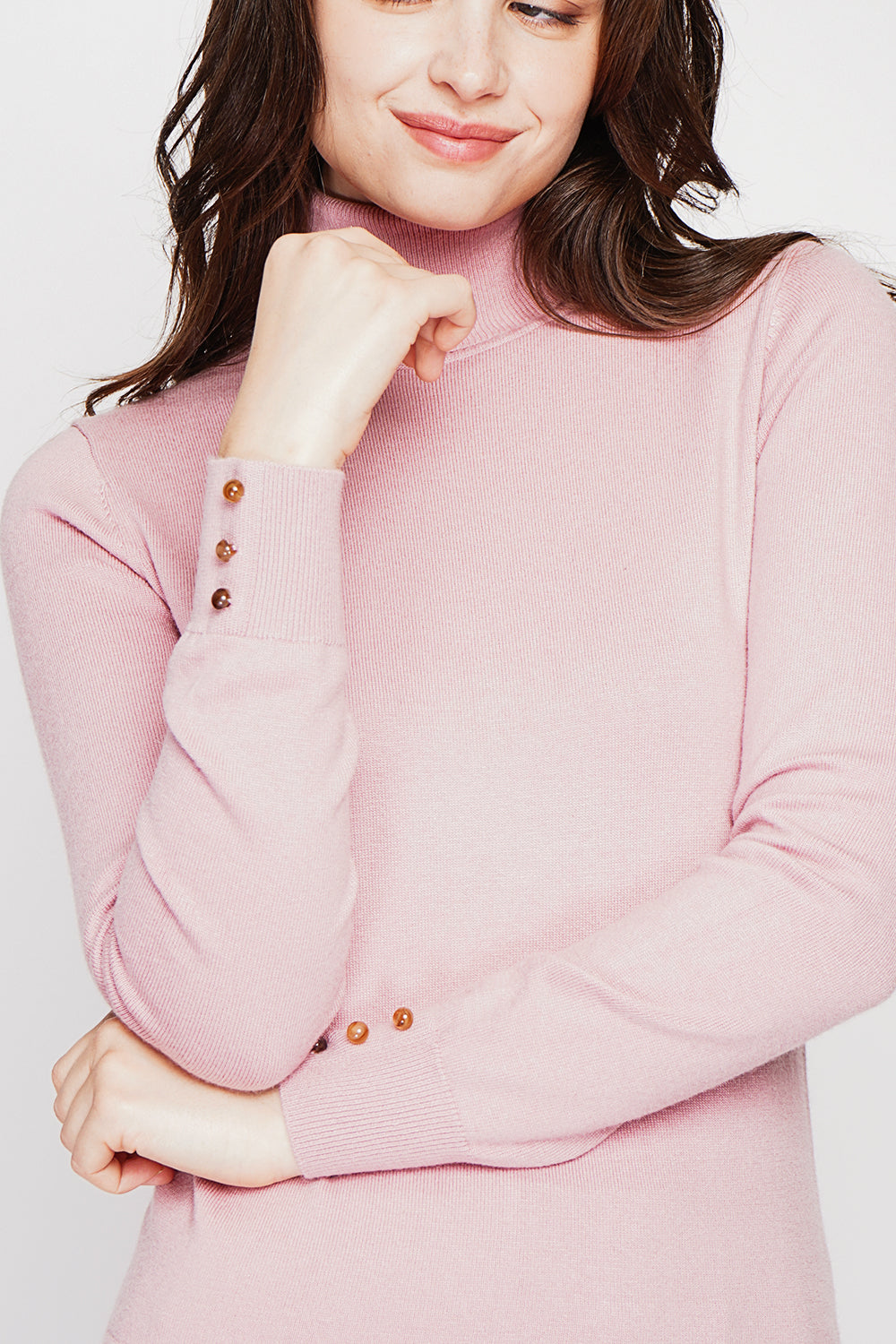 Classic turtleneck sweater knitted in 2 threads with long sleeves – Pink dust – C&Jo
