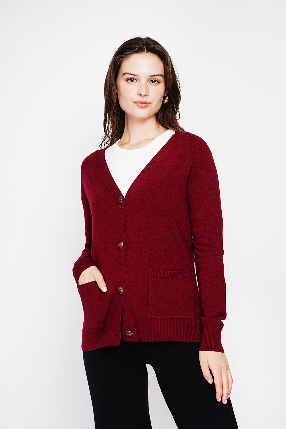 Fancy buttoned v-neck oversized fit vest with long sleeve pockets
