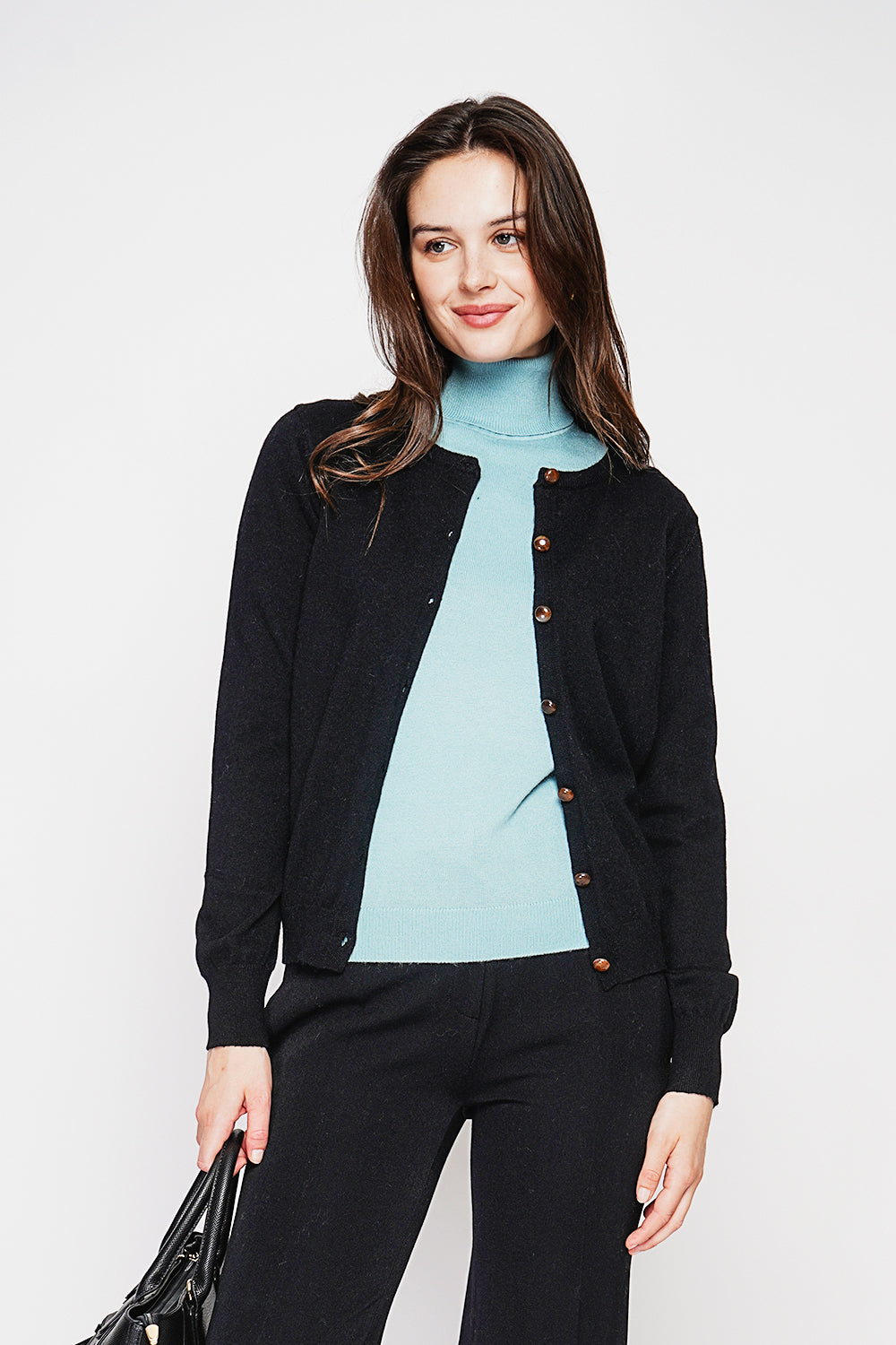 Gilet col rond boutons fantaisie – Noir – C&Jo