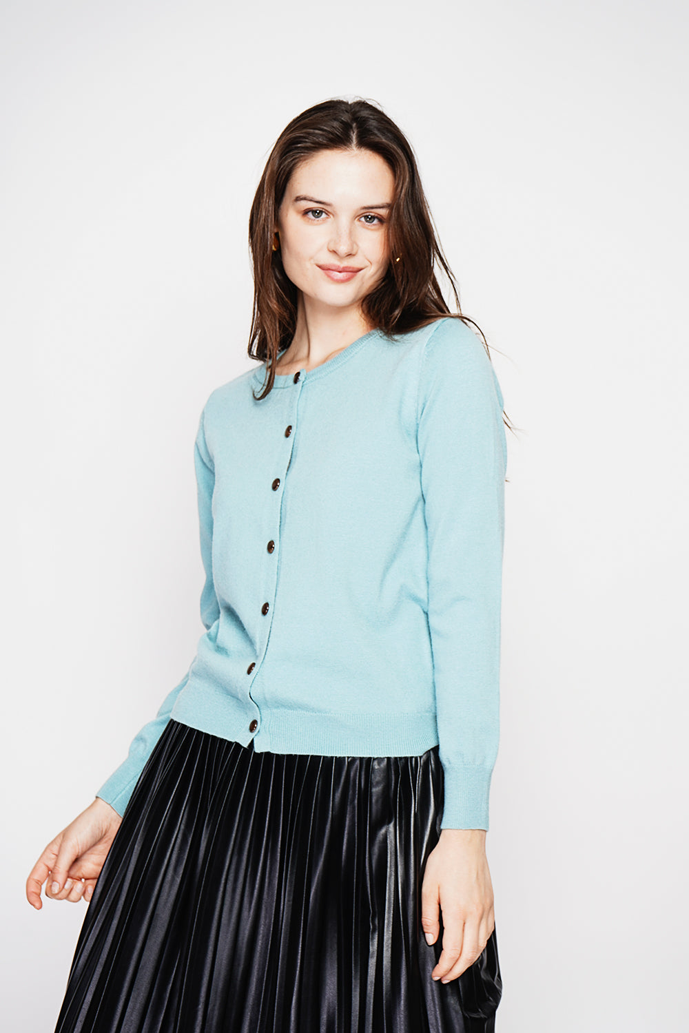 Gilet col rond boutons fantaisie – Turquoise – C&Jo