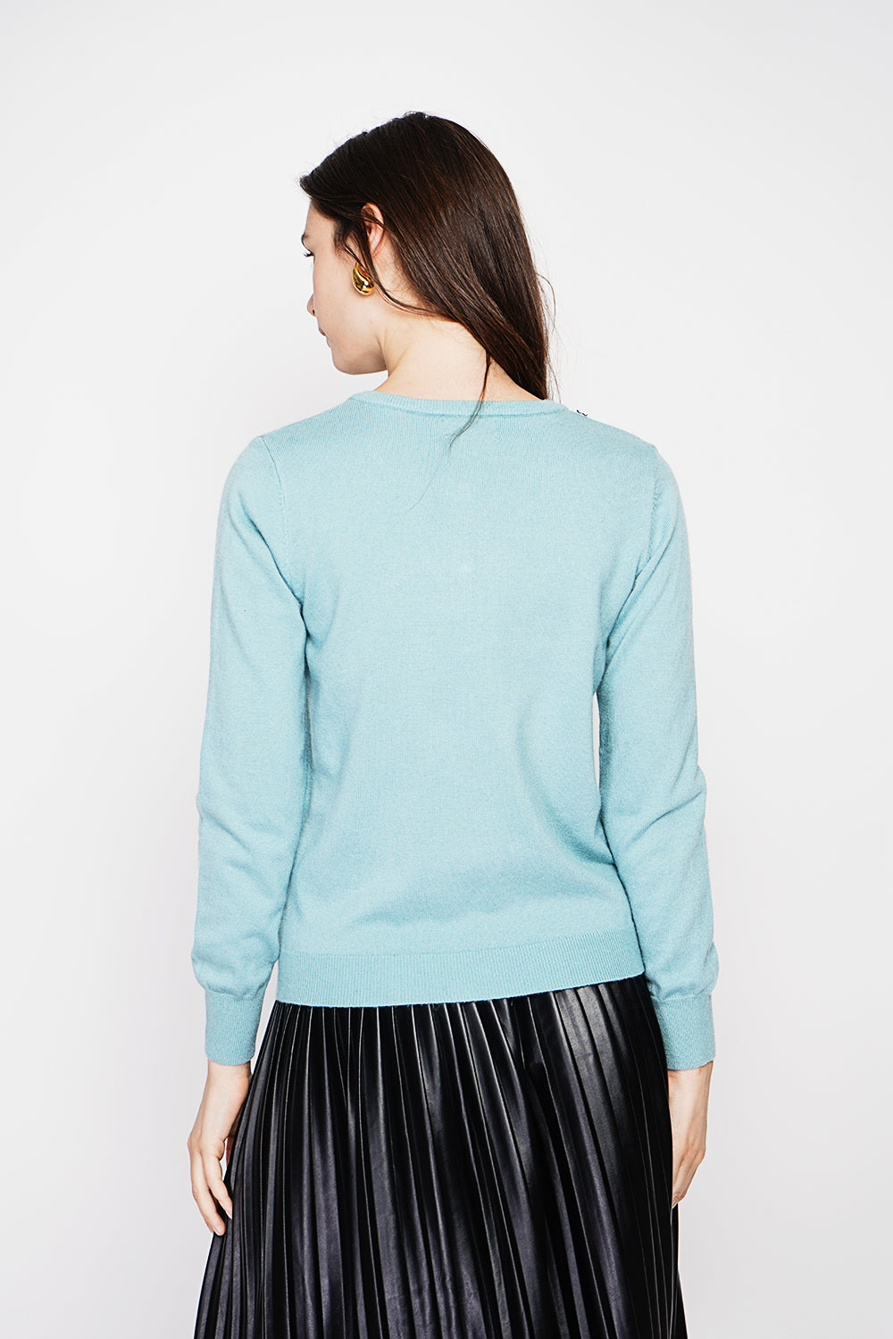 Gilet col rond boutons fantaisie – Turquoise – C&Jo