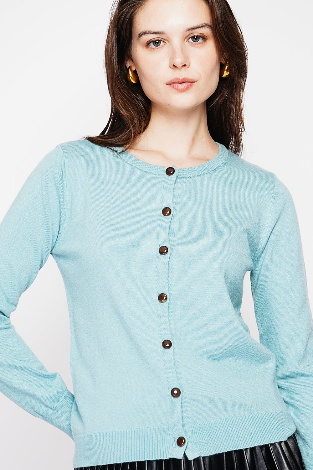 Gilet col rond boutons fantaisie – Turquoise – C&Jo