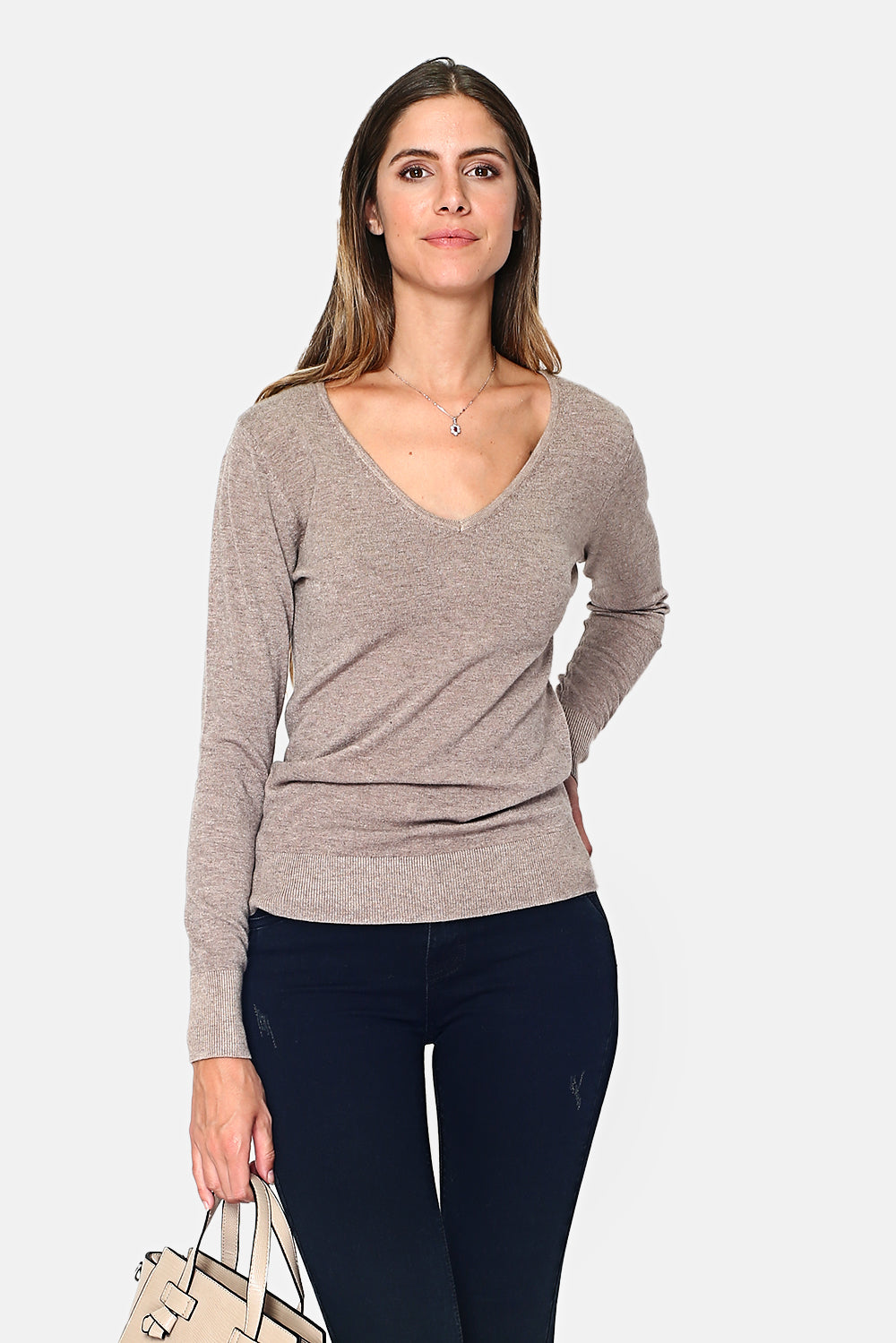 Pull col V classique 2 fils – Désert – C&Jo