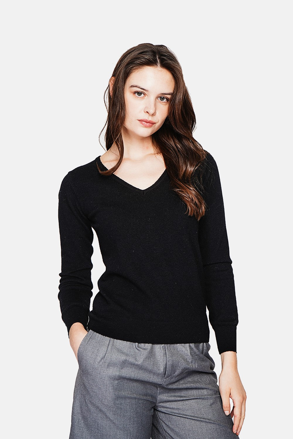 Pull col V classique 2 fils – Noir – C&Jo