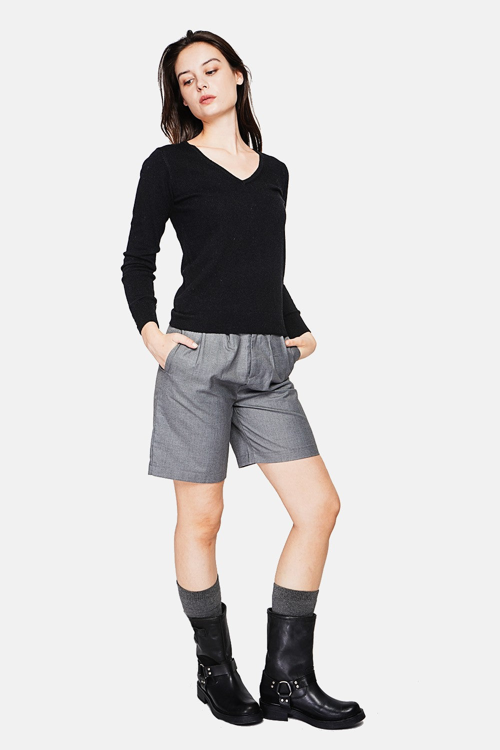 Pull col V classique 2 fils – Noir – C&Jo