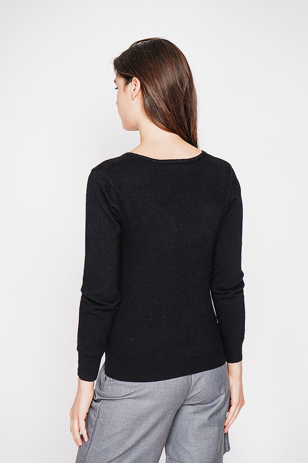 Pull col V classique 2 fils – Noir – C&Jo