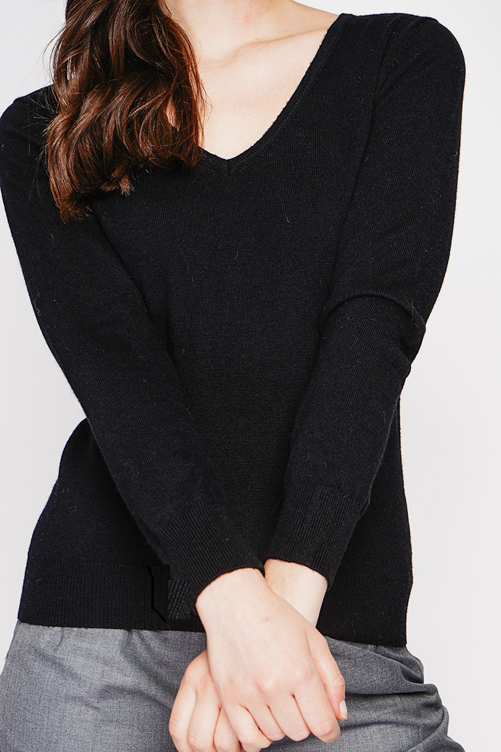 Pull col V classique 2 fils – Noir – C&Jo