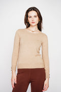 Classic round neck sweater with long sleeves, 2-ply knit – Camel – C&Jo