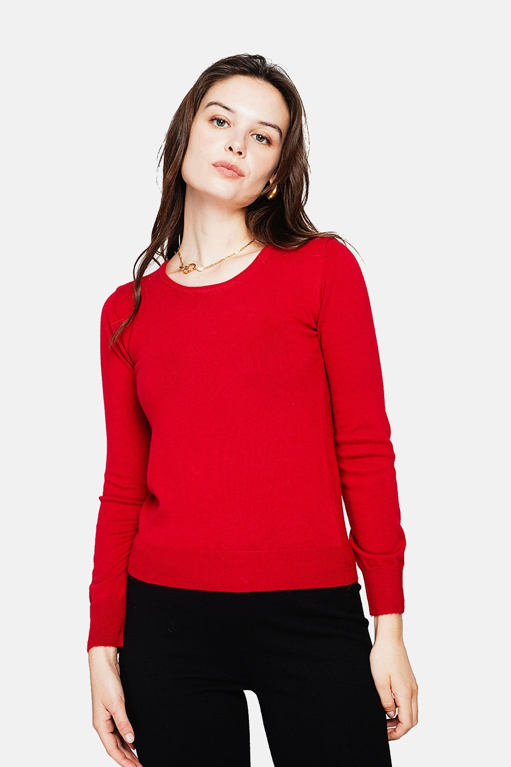 Pull col rond classique 2 fils – Rouge Hermès – C&Jo