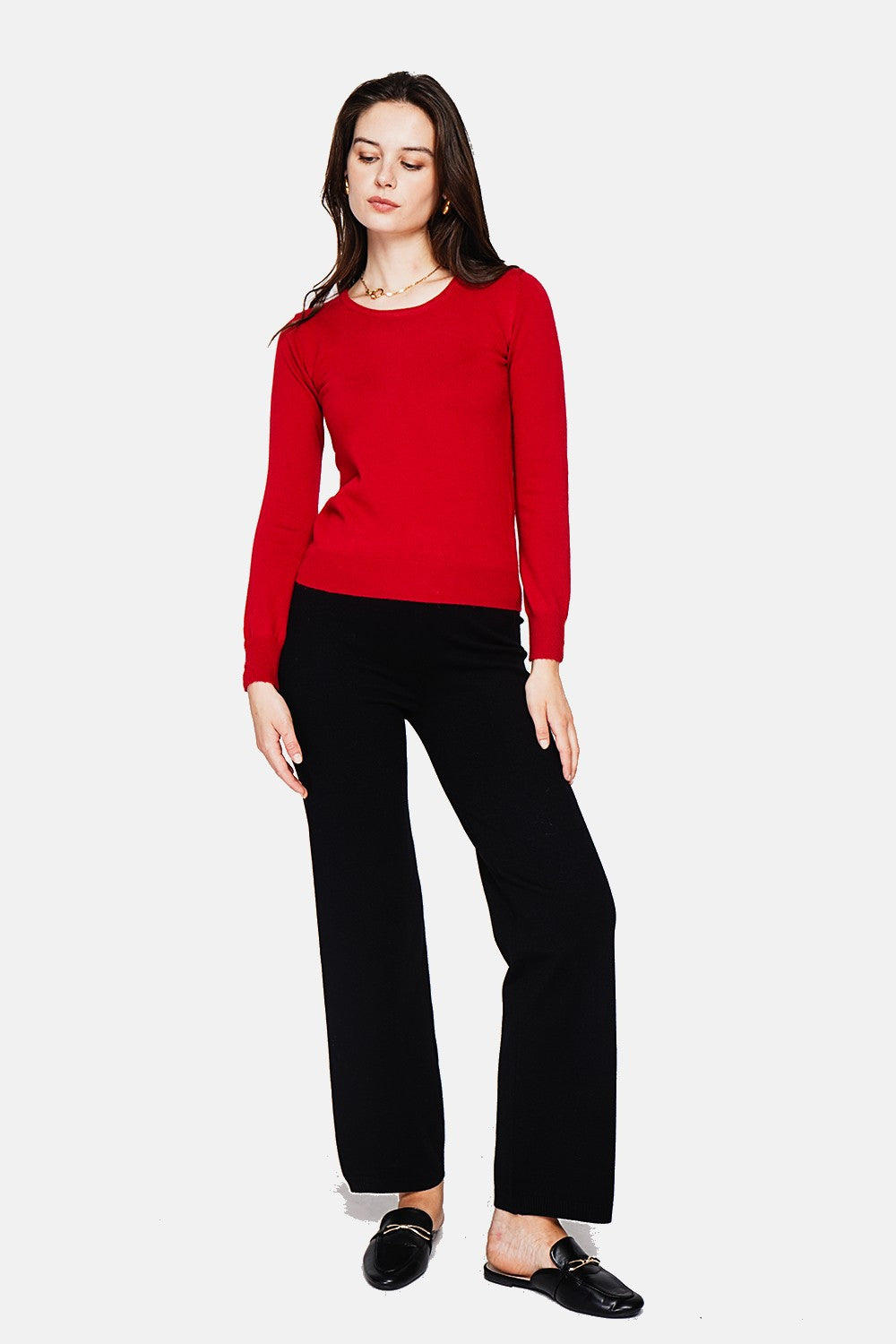 Pull col rond classique 2 fils – Rouge Hermès – C&Jo