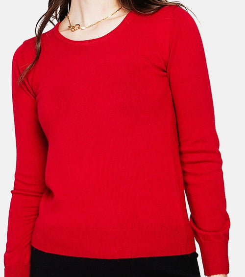Classic round neck sweater with long sleeves, 2-ply knit – Hermes red – C&Jo