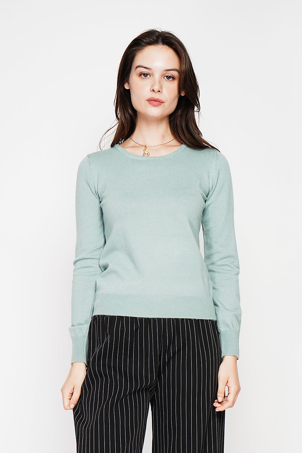 Pull col rond classique 2 fils – Vert jade – C&Jo