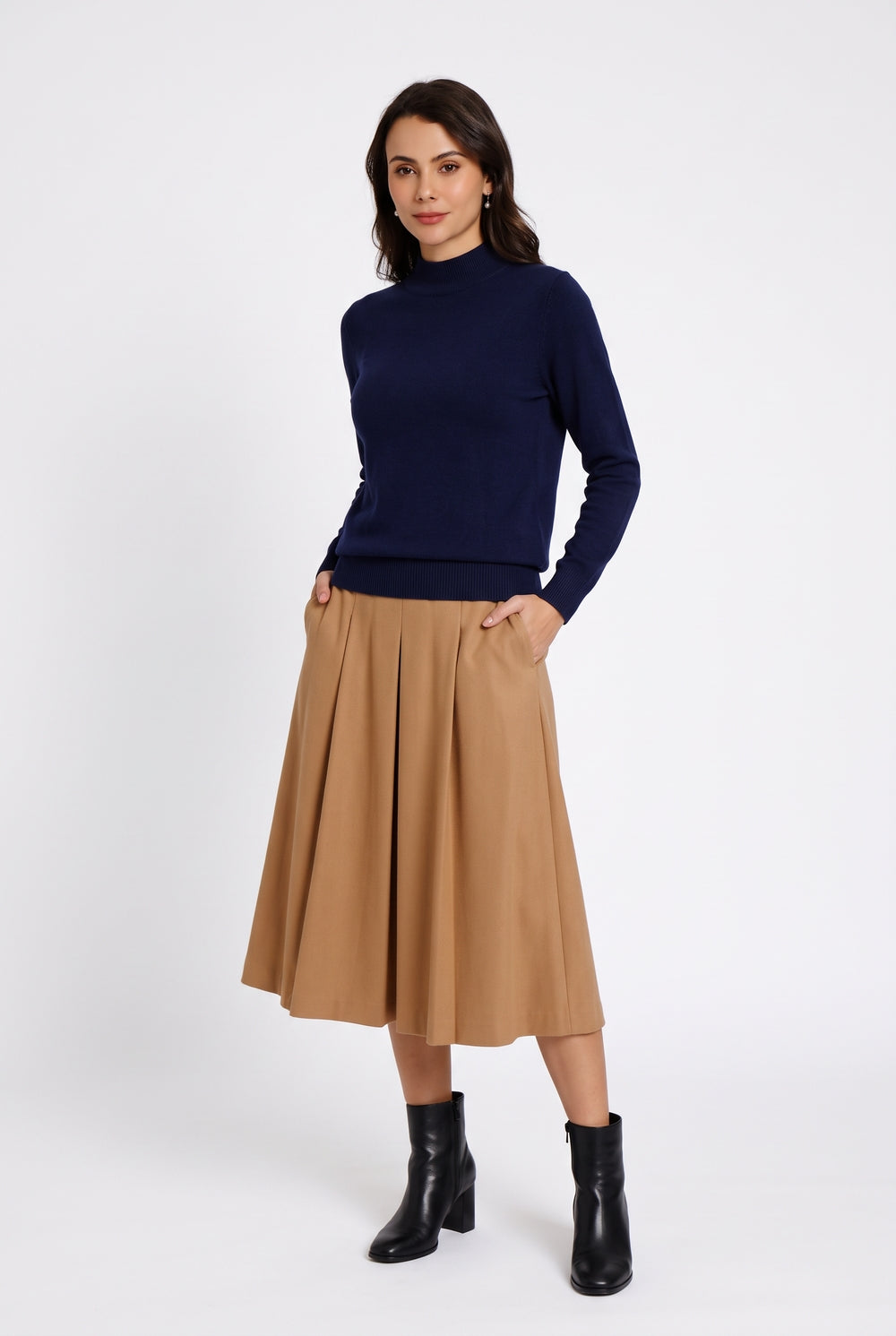 Classic long-sleeved high-neck sweater in 2-ply knit – Night blue – C&Jo