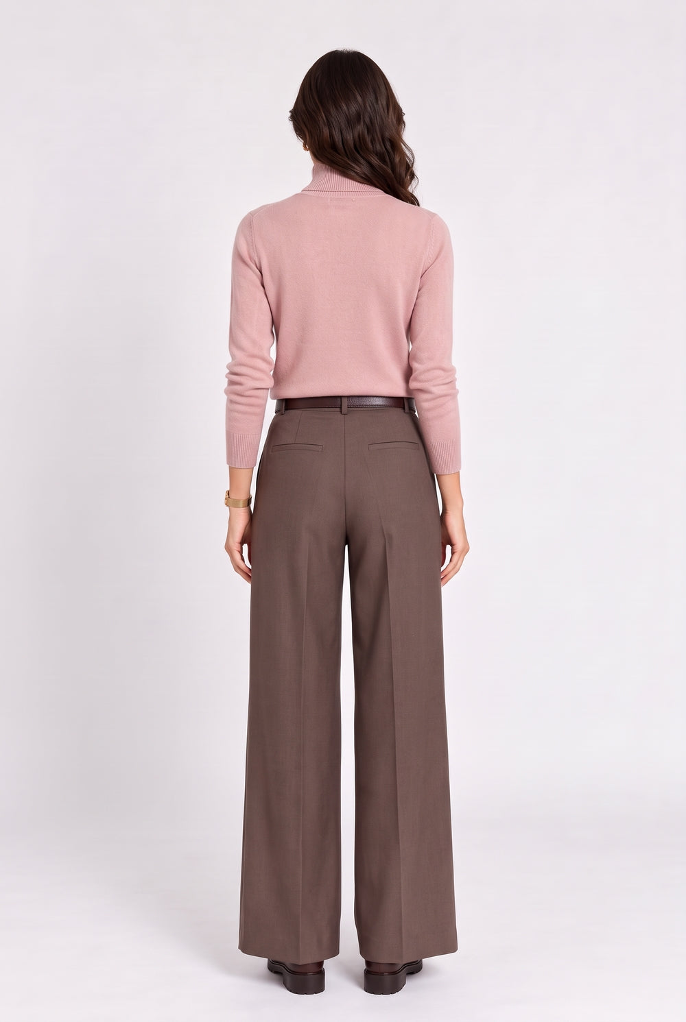 Classic long-sleeved high-neck sweater in 2-ply knit – Pink dust – C&Jo