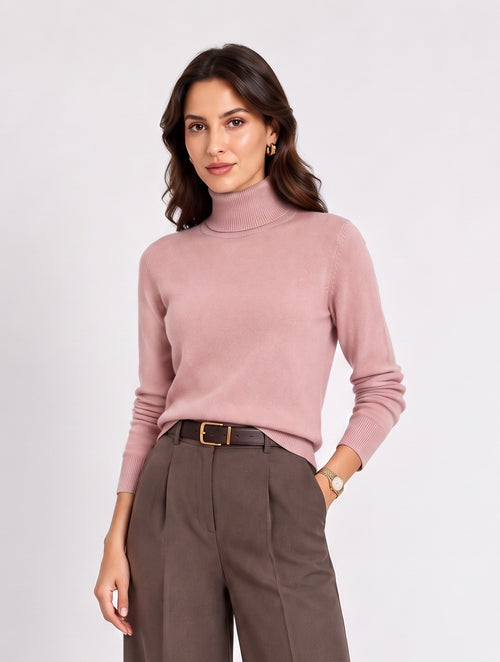 Pull col montant classique 2 fils – Vieux rose – C&Jo