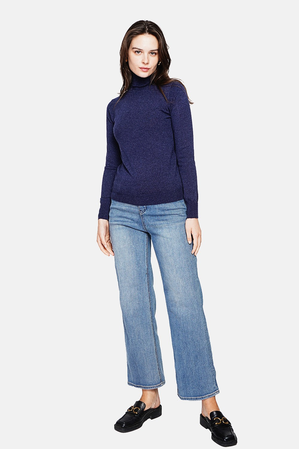 Classic long-sleeved turtleneck sweater in 2-ply knit – Night blue – C&Jo