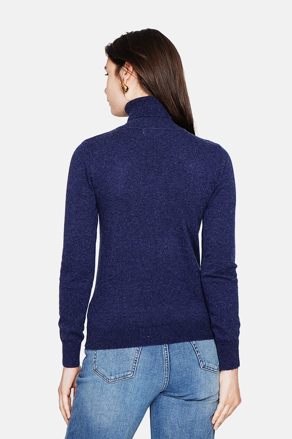 Classic long-sleeved turtleneck sweater in 2-ply knit – Night blue – C&Jo